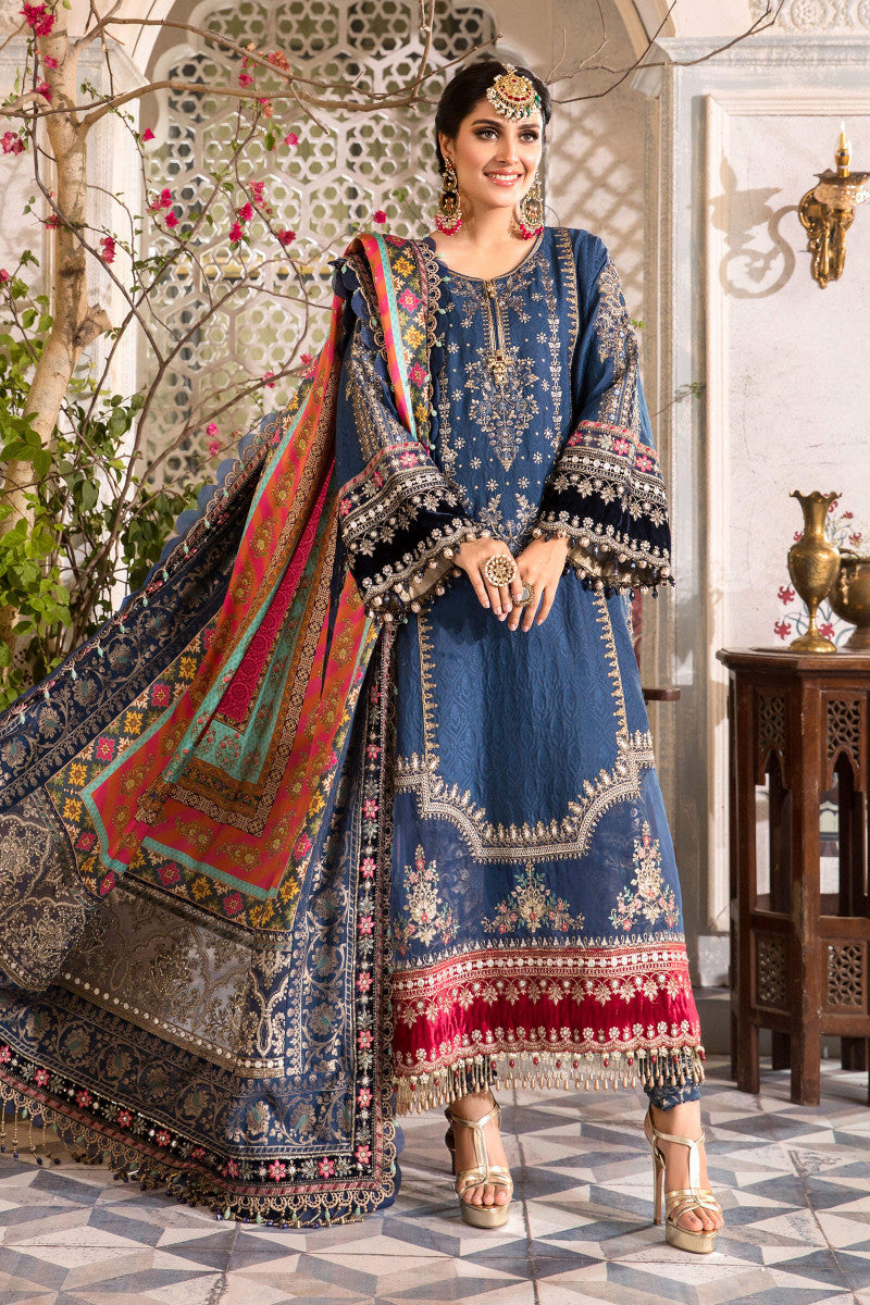 3 Piece Stitched - Embroidered Katan Self Jacquard | Maria.B