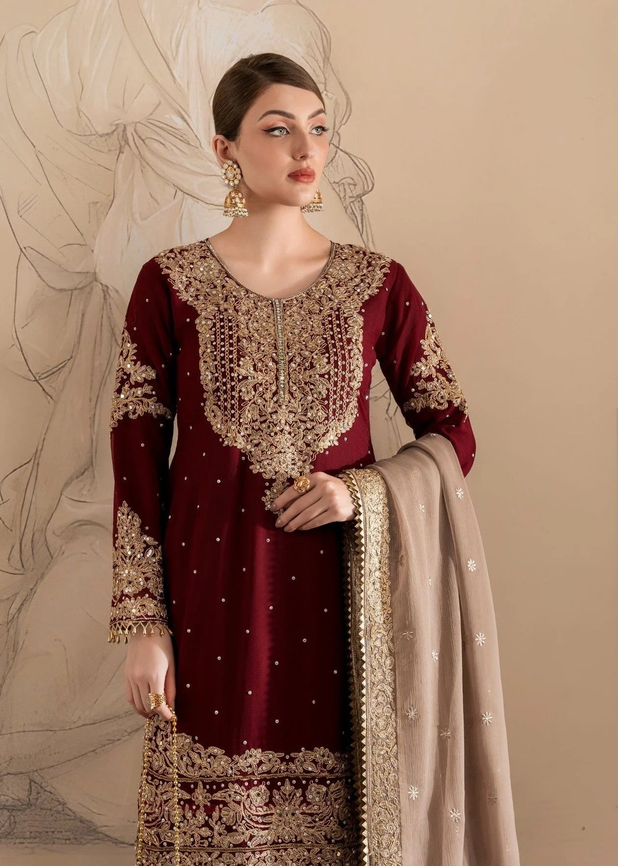 3 Piece Stitched Chiffon Embroidered LM-8